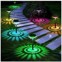 4 Pack Solar Powered Path Lights, Color Changing/Warm White led Solar Outdoor Lights, IP67 Waterproof Solar Street Lights, Solar Garden Lights for