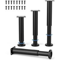 4 Pcs Adjustable Furniture Legs 18cm Black Round Metal Table Legs for Sofa Cabinet Bed with Screws