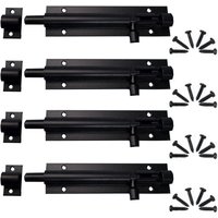 4-Piece Sliding Bolt Set for Outdoor Gate Latch, Door Latch, Sliding Bolt Lock, Steel Bolt for Garden Gate, Bathroom Door, Wooden Door (Black)