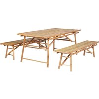 Beliani - 4 Seater Bamboo Garden Dining Set Table and 2 Benches Light Wood Tindari