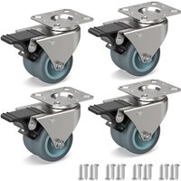 Tinor - 4 Swivel Casters for Furniture, Heavy Duty Double Casters with Brake + Screws - 50mm Up to 160KG - Rubber Wheel for Trolley npterbl