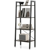 4-Tier Ladder Bookshelf Industrial Bookcase Storage Shelving Unit Anti Tipping