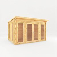 4 x 3 m Studio Pent Log Cabin - 28 mm - Timber - L333.4 x W403.6 x H249.4 cm - Brown
