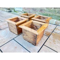 Charles Taylor - 4 x Wooden Regular Square Trough Planter Flower Shrub Tree Pot