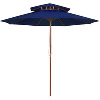 Double Decker Parasol with Wooden Pole Blue 270 cm vidaXL
