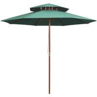 Double Decker Garden Parasol 270x270 cm Wooden Pole Green vidaXL