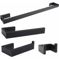 Ymyny - 4Pcs Bathroom Accessories Set Black 304 Stainless Steel 40cm Towel Rack + Toilet Paper Holder + 14cm Towel Rail + Towel Hook mumu