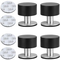 Tinor - 4pcs Door Stops Adhesive Stainless Steel Door Stopper Door Stoppers with Shockproof Rubber for Wall or Floor Mounting with 3M Double Sided