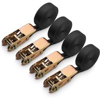 Tinor - 4Pcs Ratchet Straps, Polyester Ratchet Strap for Motorcycle, Car, Bicycle, Trailer, 800kg Capacity, 6M x 25MM - Black