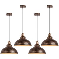 4pcs Vintage Pendant Light, Hanging Ceiling Lamp with Dome Metal Lampshade, Retro Industrial Chandelier for Kitchen Island (Bronze, Ø29cm)