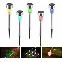 5-Pack Solar Landscape Lights, Solar Power 7 Color Changing led Garden Stake Lights Lawn Stainless Steel Spot Path Pathway Lamp for Outdoor Landscape