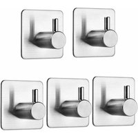 Hoopzi - 5 Piece 3M Adhesive Hook, Stainless Steel Bathroom Wall Hook, Self Adhesive Waterproof and Oil Resistant Towel Rack for Kitchen, Living Room