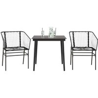 3 Piece Garden Dining Set Black Poly Rattan Glass Vidaxl