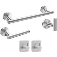 5-Piece Self-Adhesive Stainless Steel Towel Rack, 41cm Wall-Mounted Towel Holder, Bathroom Accessory Set with 2 Towel Hooks