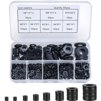 Tinor - 500 Pieces Black Nylon Flat Washers, Flat Washers Insulation Round Gasket Spacer Seal Plumbing Assortment Kit- M2/M2.5/M3/M4/M5/M6/M8/M10