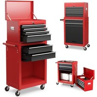 Costway - 6 Drawers Rolling Tool Chest High Capacity Tool Storage Cabinet with 4 HookS