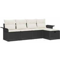 Garden Sofa Set with Cushion 5 pcs Black and Cream Poly Rattan vidaXL