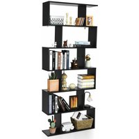 Costway - 6-tier Bookcase Industrial S-Shaped Bookshelf Wooden Storage Display Rack