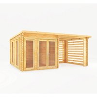 6 x 3 m Studio Pent Log Cabin with Slatted Area - 28 mm - Timber - L333.5 x W590.6 x H249.4 cm - Brown