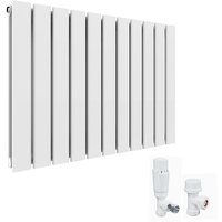 Elegant - 600 x 836 mm White Horizontal Designer Radiator Double Column Flat Panel Radiator Heater + White Thermostatic Radiator Valves