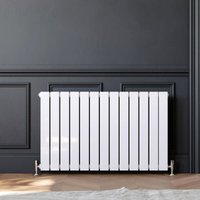 ELEGANT 600 x 988 mm Horizontal Column Designer Radiator White Single Flat Panel Radiators + Angled Radiator Valves