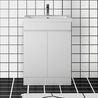 600MM White High gloss mdf Vanity unit, Soft closing, Disassembly, Double door, Freestanding + 101B Thin White Large size Ceramic basin