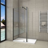 600x1850mm Black Walk in Wet Room Shower Screen with Flipper Panel