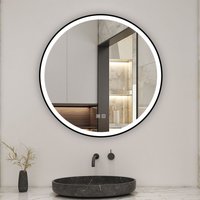Round Black Frame Bathroom mirror 600x600mm with Dimmable Led Lights,Anti-fog,Memory Function