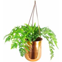 60cm Hanging Copper Planter with Artificial Evergreen Fern Plant