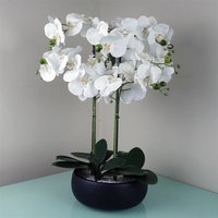 Leaf - 60cm Orchid Artificial White - Black Ceramic Planter