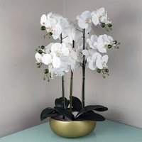 Leaf - 60cm Orchid Artificial White - Gold Ceramic Planter