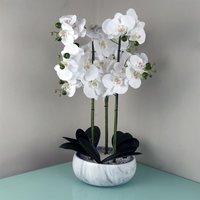 Leaf - 60cm Orchid Artificial White Marble Effect Ceramic Planter