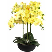 Leaf - 60cm Orchid Artificial Yellow - Black Ceramic Planter