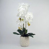 Leaf - 60cm Pure White Artificial Orchid with Ceramic Bubble Planter