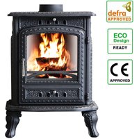 NRG - 6KW Black Woodburning Stove Cast Iron Fireplace Log Burner Defra Approved Eco Design