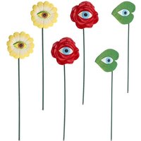 6PCS Resin Plant Eyes Stakes Novelty Rose Sunflower Green Leave Garden Funny Floral Pick Ornaments