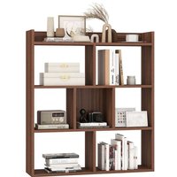 COSTWAY 7 Cubes Open-back Bookshelf Storage Display Shelf Wooden Bookcase Walnut
