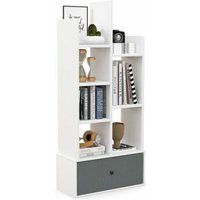 7 Tier Bookshelf Open Storage Wood Bookcase Organizer Display Shelf w/ Drawer