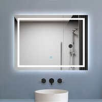Aica Sanitaire - 700x500mm Bathroom Mirrors with led Lights Illuminated Backlit Wall Mount Light Up Mirror Dimmable Switch Horizontal/Vertical Heated