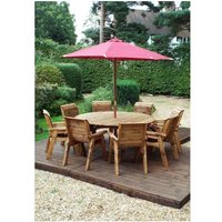8 Seater Wooden Round Garden Dining Table and Chairs Parasol Red - Charles Taylor