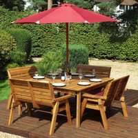 8 Seater Wooden Square Table and 4 x Garden Benches Parasol Green - Charles Taylor