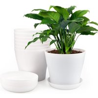8 x 17cm Plastic Plant Pots, Indoor Outdoor Planter, Pot with Trays, Suitable for Seedlings, Cactus, Succulents, Orchids, Herbs - White