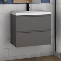 Acezanble - 800mm Bathroom Vanity Unit With Wash Basin Ceramic Sink, 2 Drawers, High Gloss Grey, Cloakroom Storage Furniture Under Basin Cabinet,