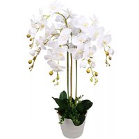 Leaf - 85cm Artificial Deluxe Bush Orchid - White Flowers White Pot