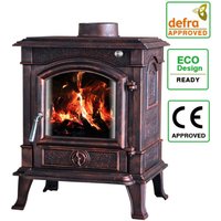 NRG - 8KW Woodburning Stove Cast Iron Log Burner Fireplace Eco Design Dafra Approved Antique Bronze