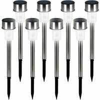 Pack of 8 White led Solar Garden Lights Stainless Steel Automatic Rechargeable Stake Lamps Weather-Resistant Patio Lawn Party - Deuba