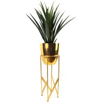 Leaf - 90cm Gold Planter with Artificial Yukka Plant