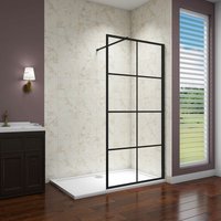 Acezanble - Biubiubath 700x1850mm Black Walk In Wet room 8mm Nano Glass Screen with 1000x900mm shower tray