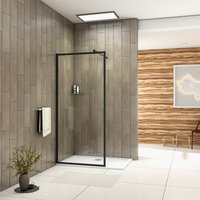 Acezanble 900x1950mm Black Frame Walk In Wetroom Shower Enclosure 8mm Nano Glass NANO Screen