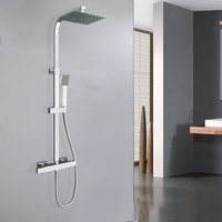Acezanble - 200mm Square Thermostatic Mixer Shower Set Chrome Twin Head Exposed Valve
